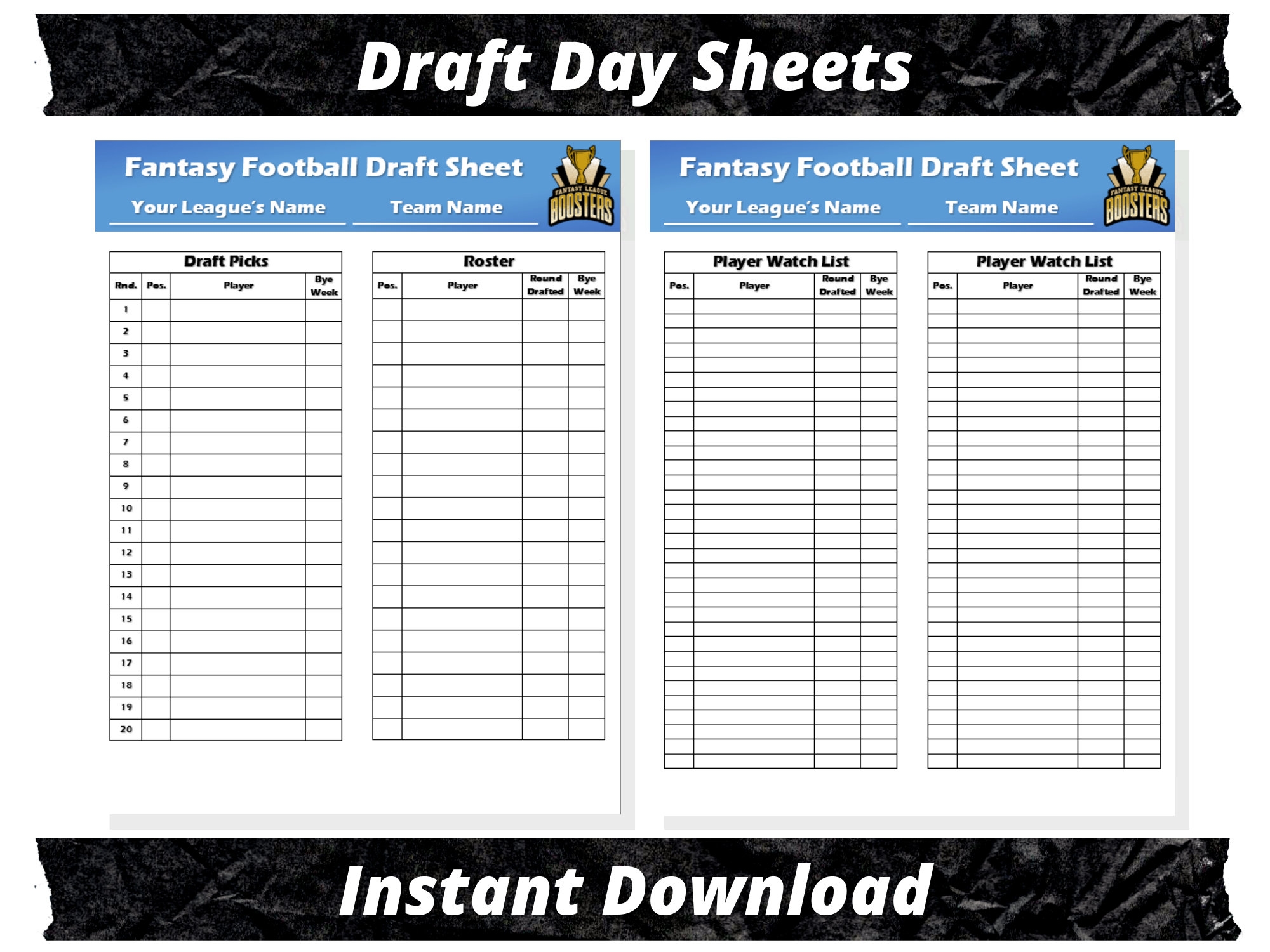 Fantasy Football Printable Roster Sheets