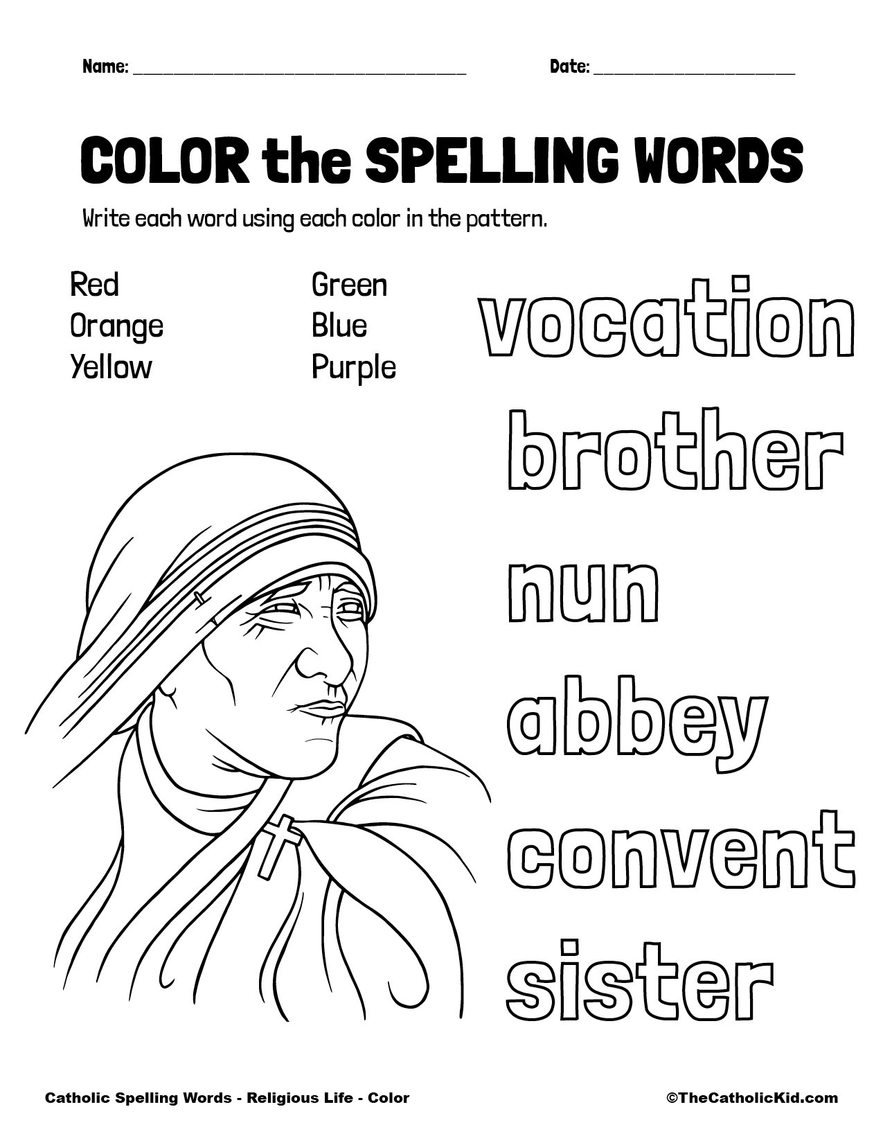 Catholic Spelling Vocabulary Words Religious Life Worksheets TheCatholicKid