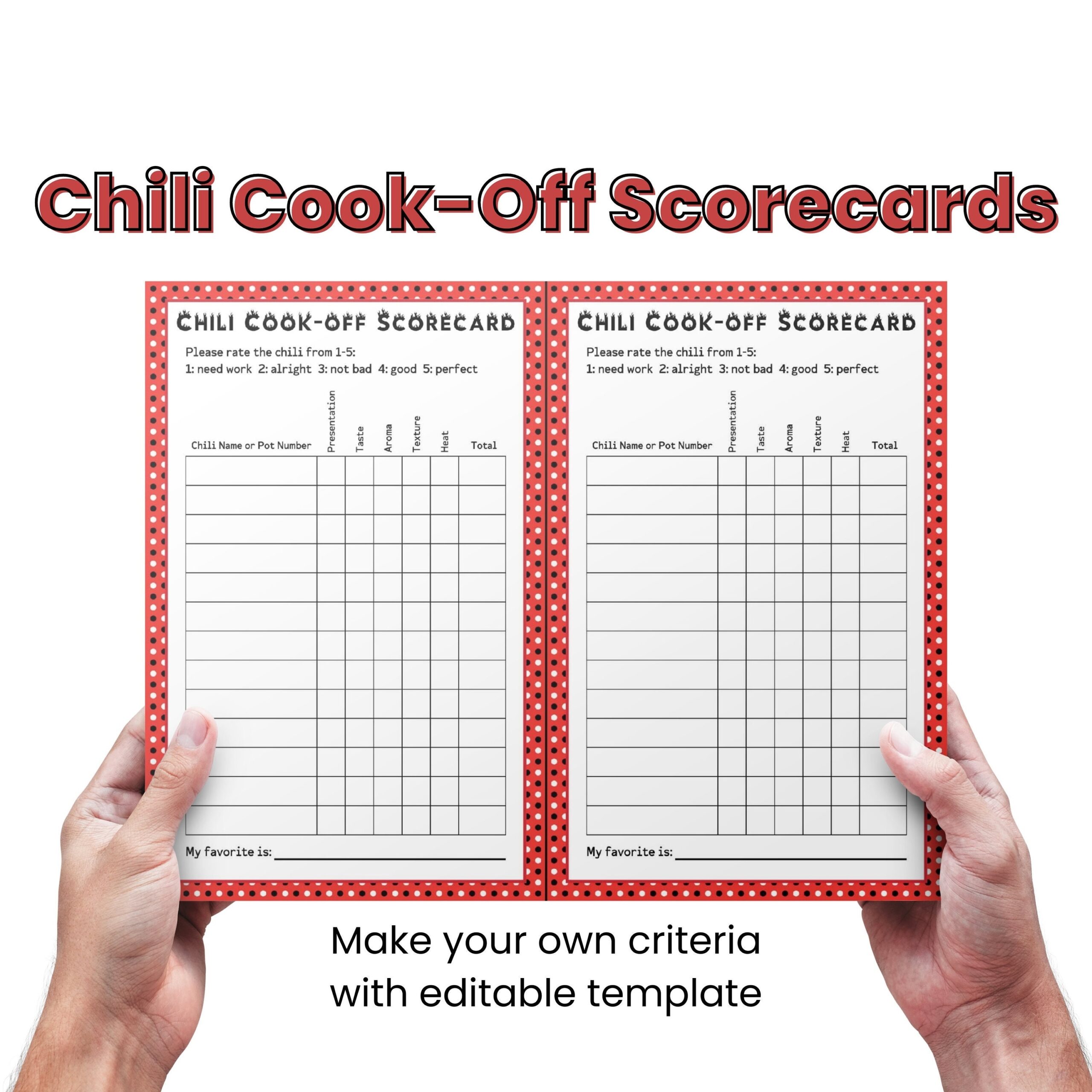 Chili Cook Off Score Card Chili Cook off Score Sheet Chili Cookoff Printable Judging Sheet Cooking Competition Food Contest Etsy