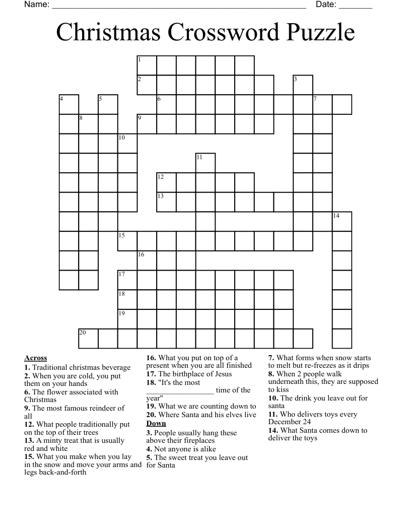 Christmas Crossword Puzzle Printable Free