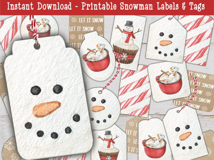 Christmas Gift Tags Snowman Printable Hot Cocoa Tag Winter Ephemera Snowman Favor Topper Snowman Party Snowman Face Gift Bag Tag Kids Etsy