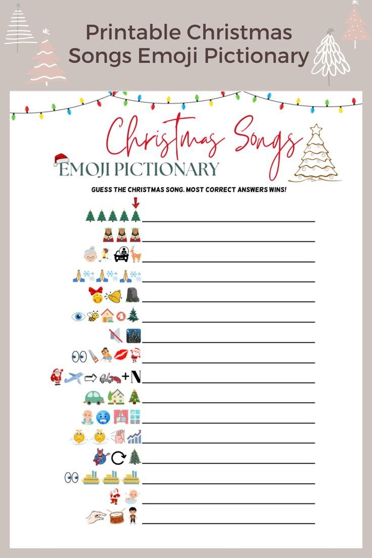 Christmas Songs Emoji Pictionary Printable Guessing Game Xmas Songs Emoji Fun Holiday Family Game