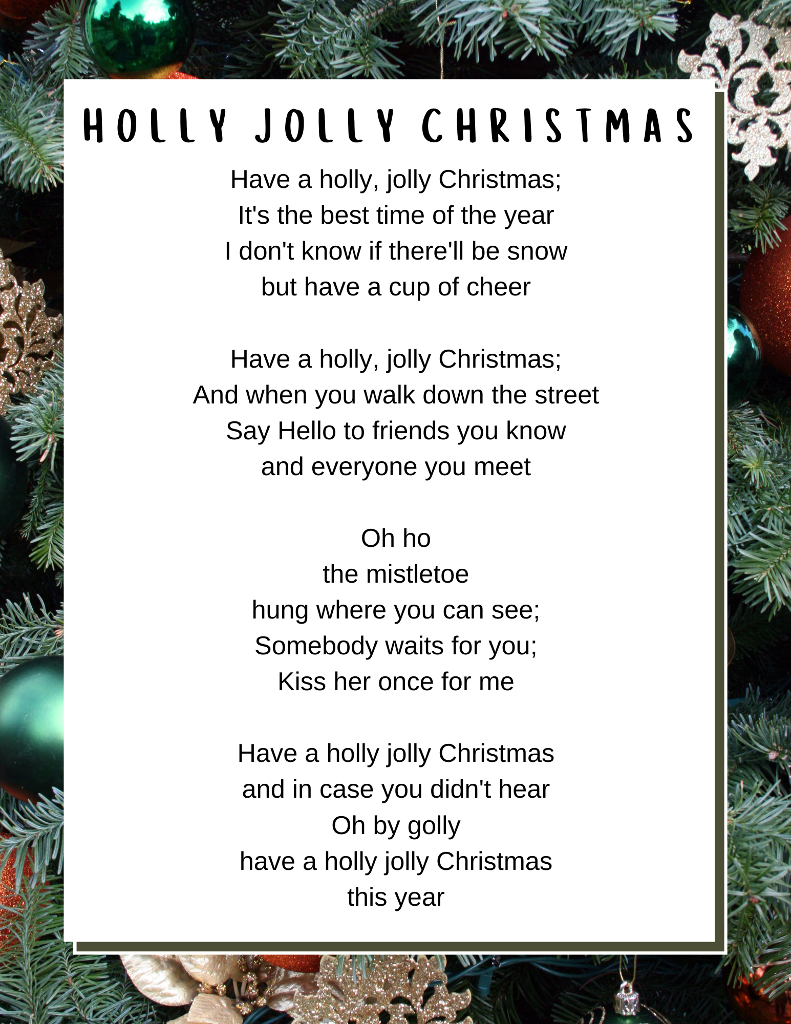 Christmas Songs Lyrics Lyrics To Popular Christmas Carols Songs With Printables