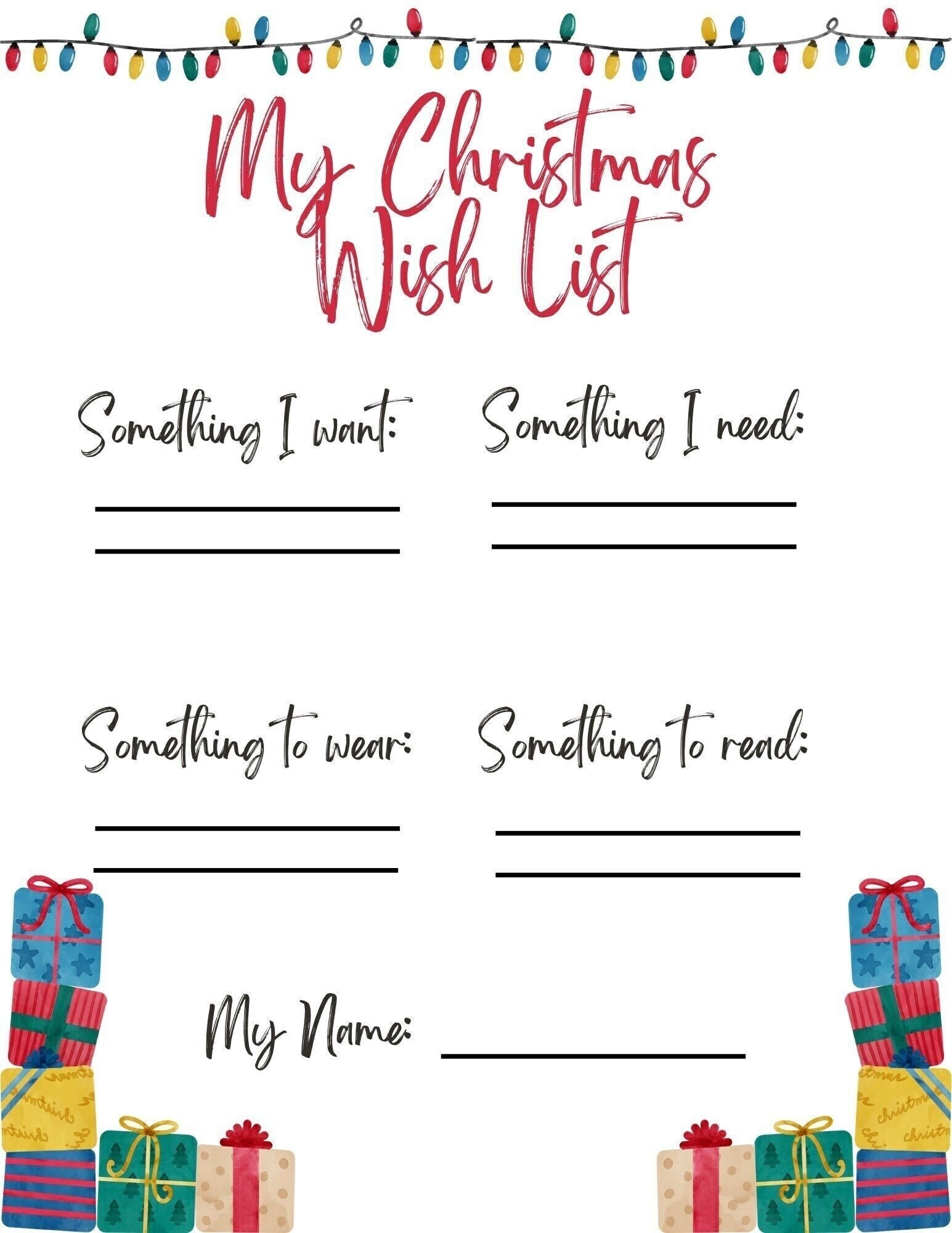 Christmas Wish List 4 Gift Rule Printable Etsy