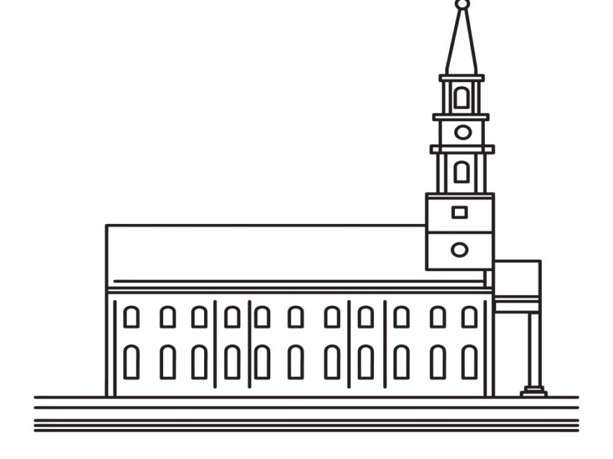 Church With Steeple Side View Mono Line Art Vector Image
