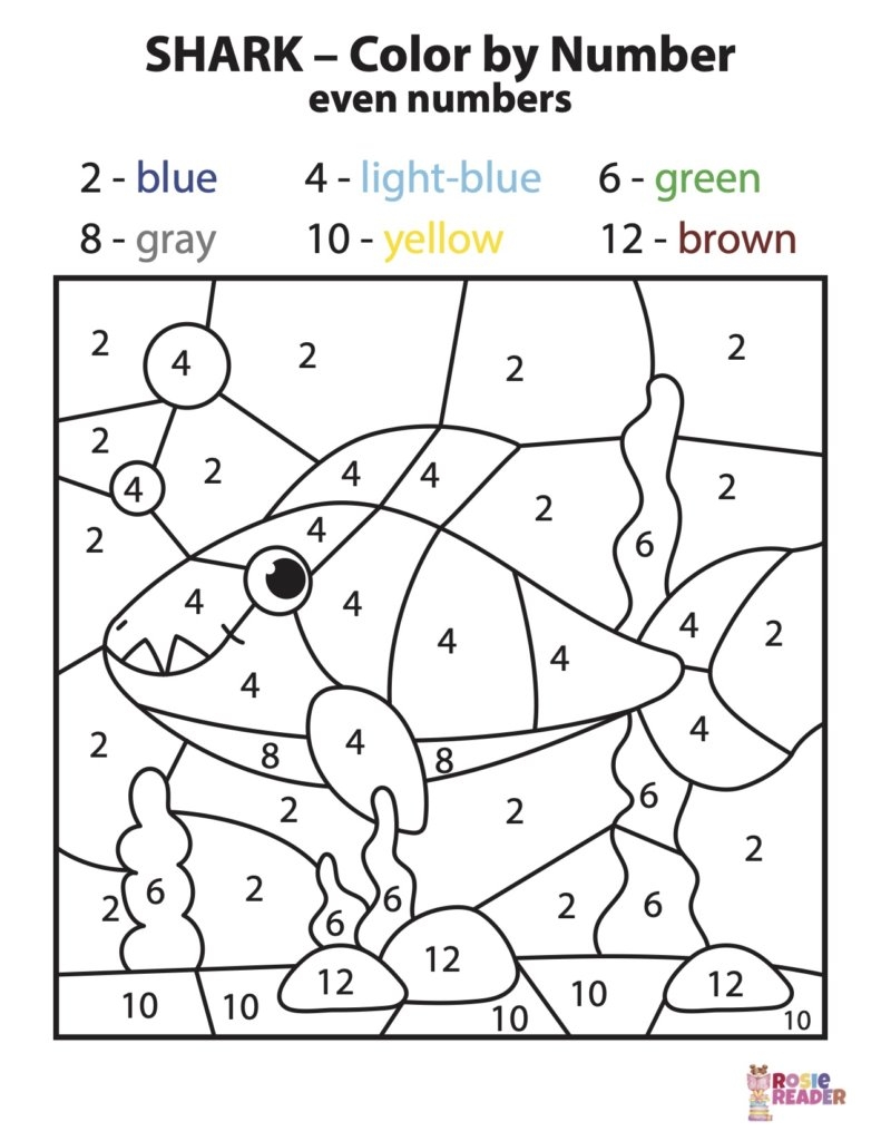 Color By Number Shark Reading Adventures For Kids Ages 3 To 5