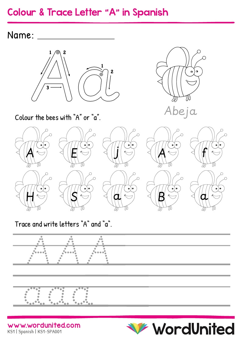 Colour Trace Letter A In Spanish WordUnited