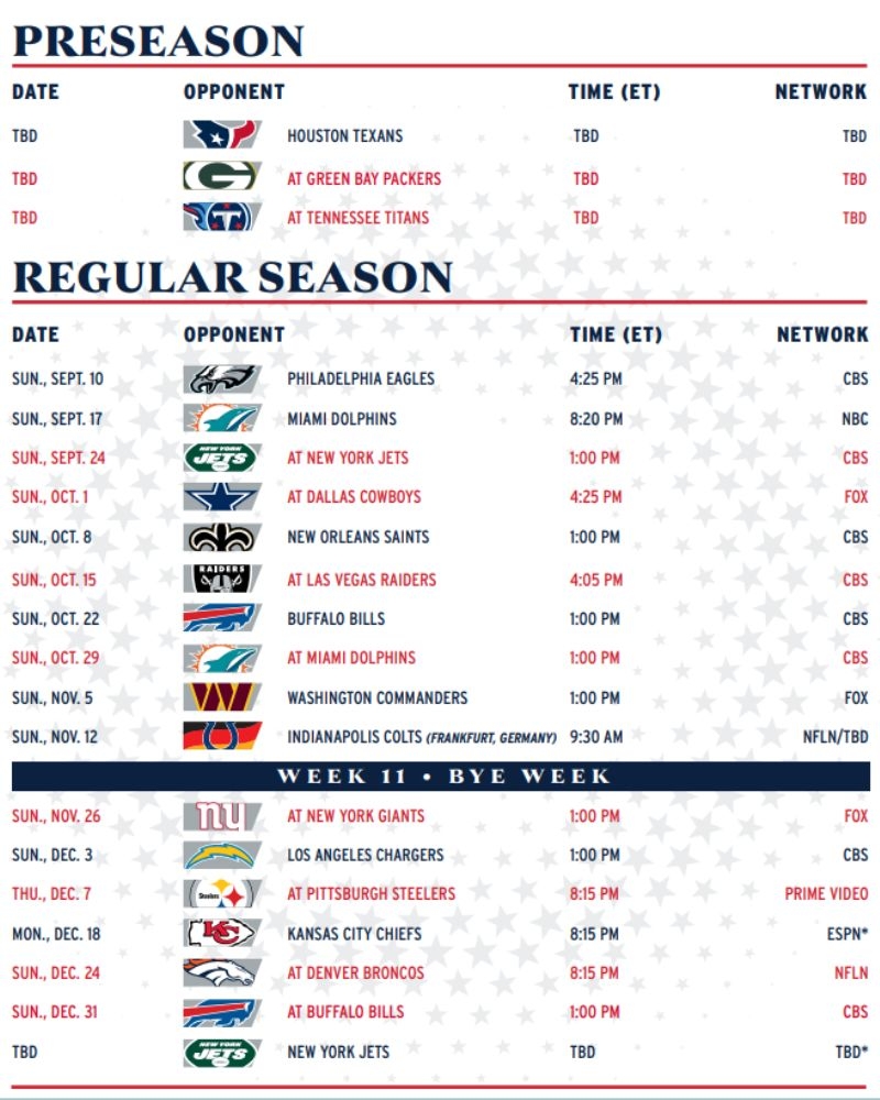 Complete 2023 2024 NE Patriots Schedule True Country 93 5