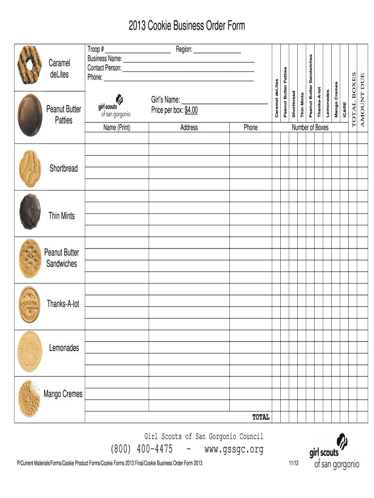 Cookie Order Form Template Fill Online Printable Fillable Blank PdfFiller
