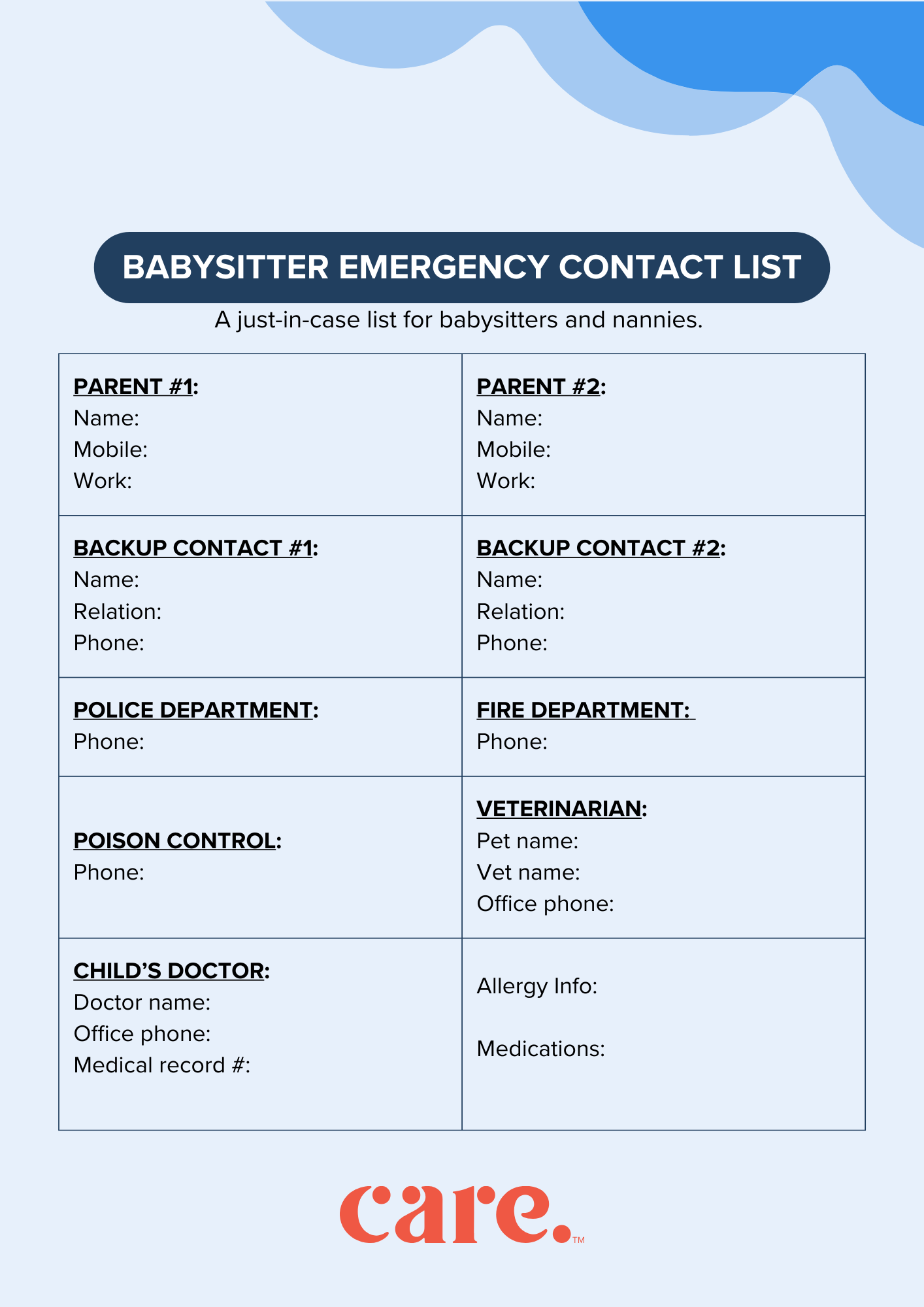 Create An Effective Emergency Contact Template For Babysitter
