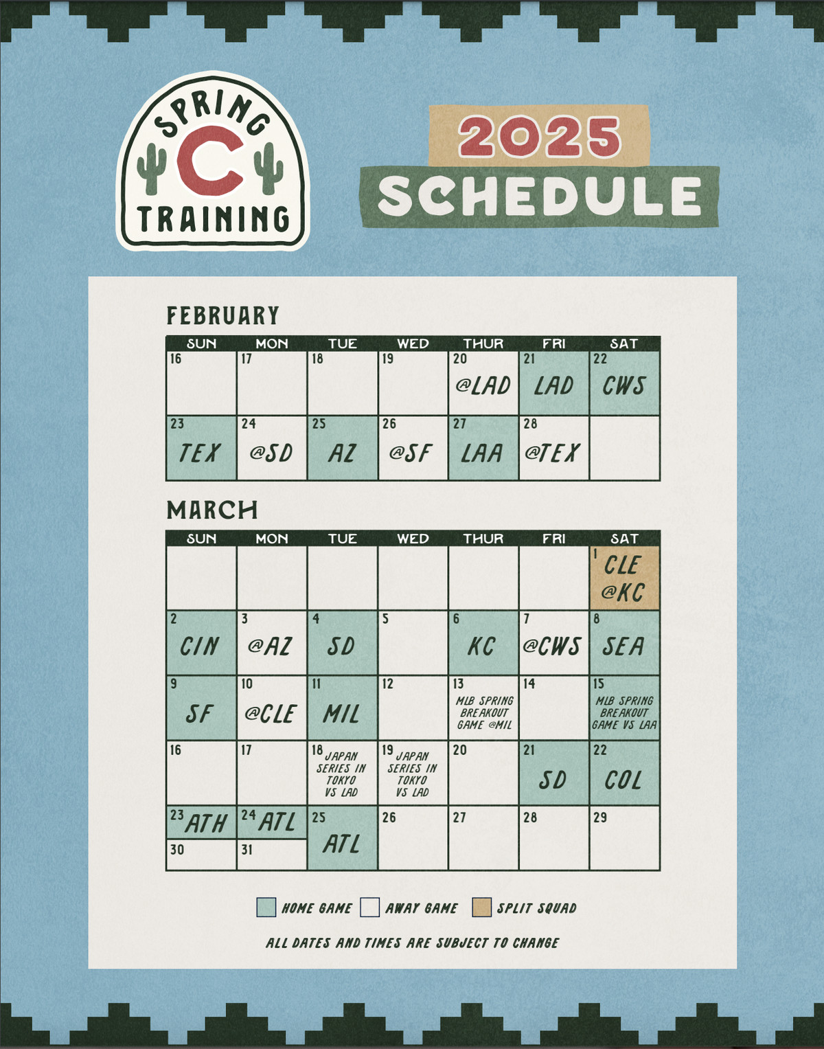 Cubs 2025 Spring Training Schedule Bleed Cubbie Blue