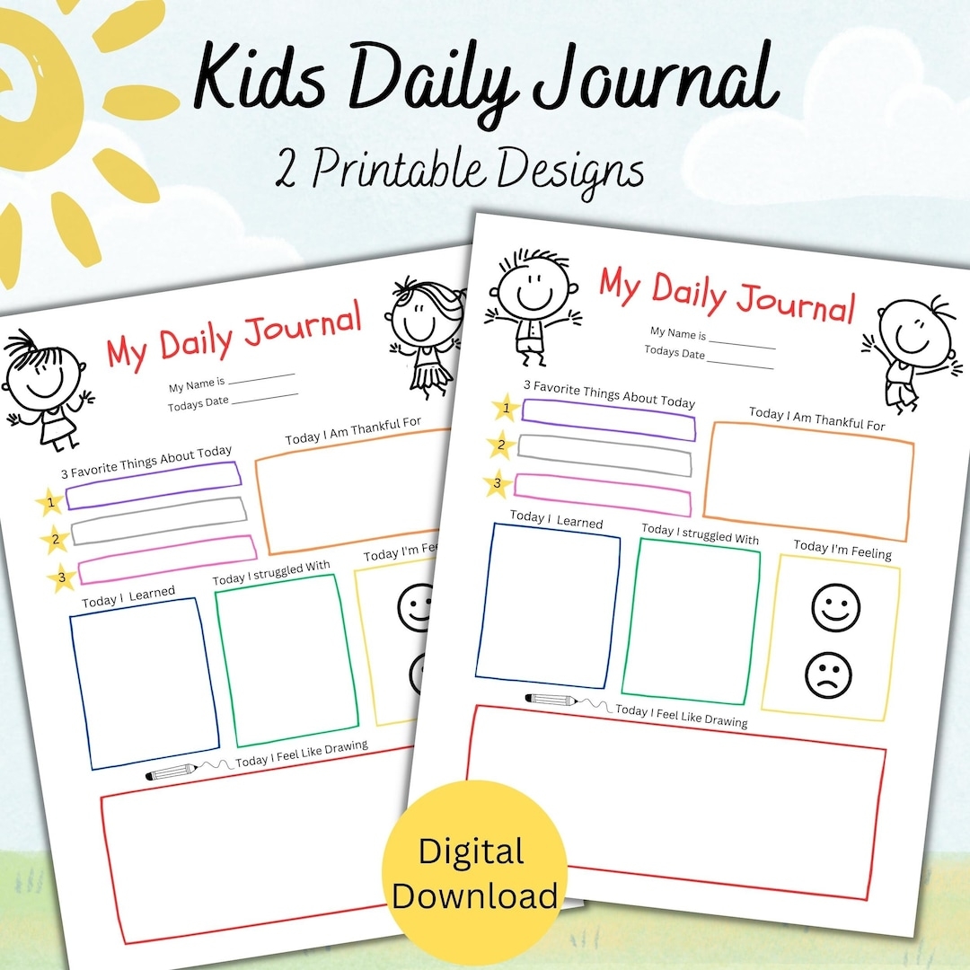 Daily Journal Pages Kids Children s Printables Journal Prompts For Kids Diary For Children Gratitude Journal For Kids Etsy