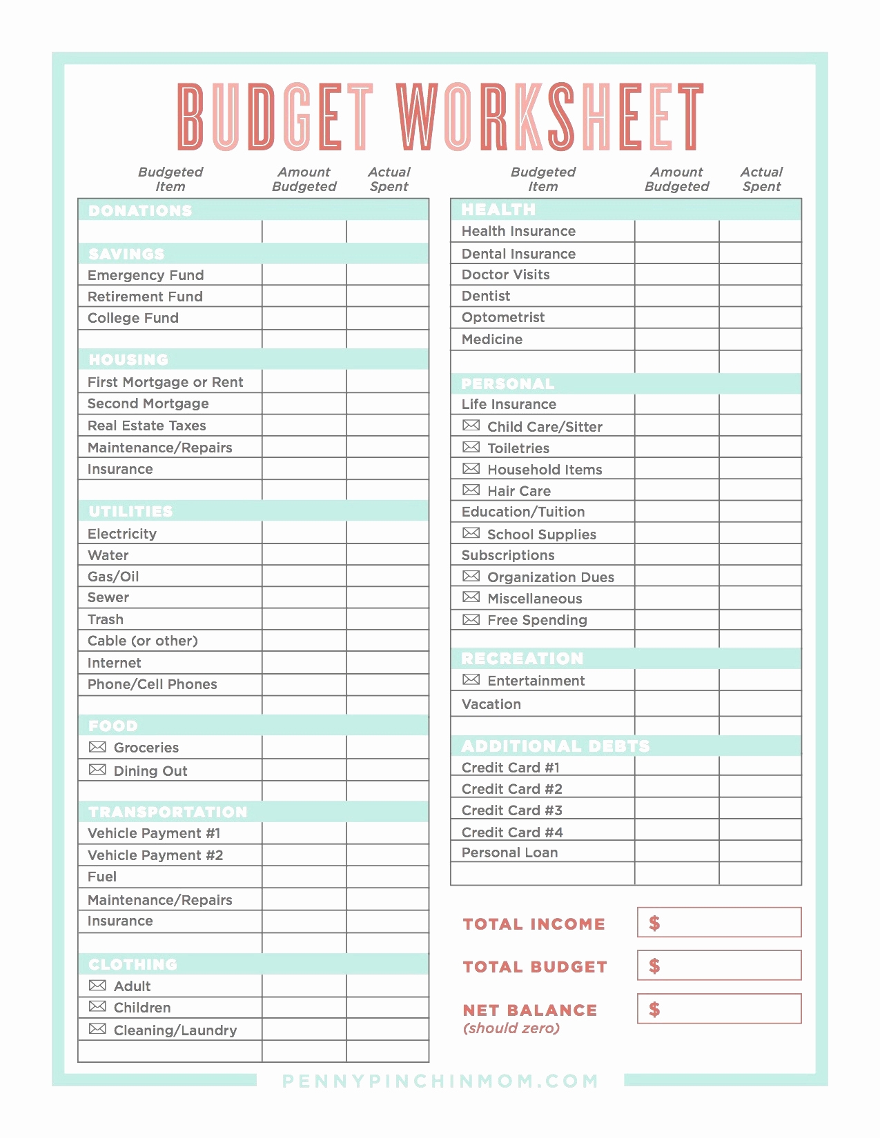 Free Printable Budget Worksheets Dave Ramsey
