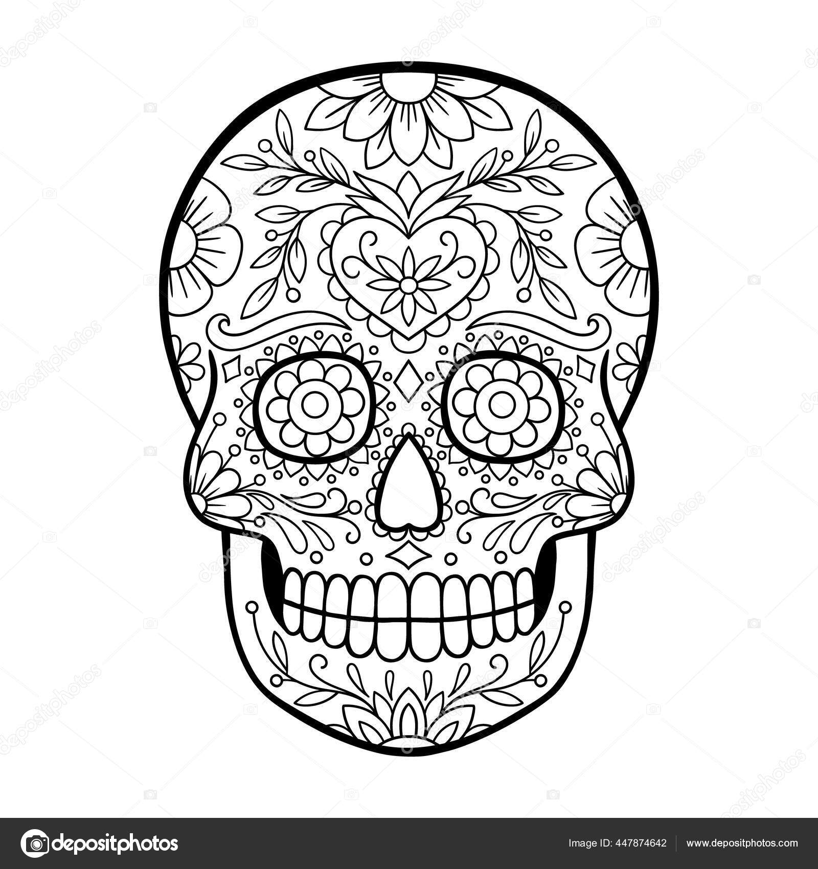 Day Dead Sugar Skull Tattoo Mexican Skull Coloring Page Stock Vector By Insh1na 447874642