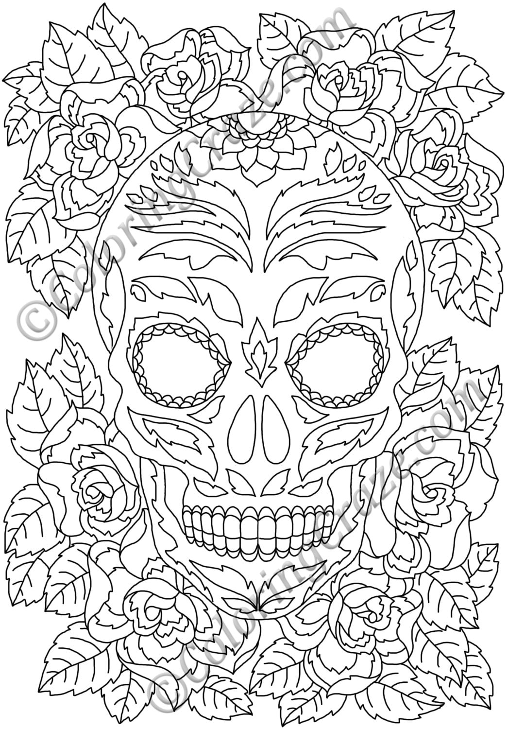 Day Of The Dead Coloring Page 15 DIGITAL printable PDF Illustration Dia De Los Muertos Art Adult Coloring Books Flowery Sugar Skull Etsy