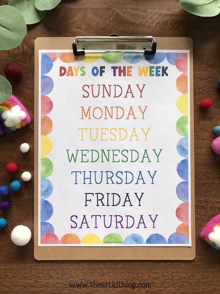 Days Of The Week Chart Rainbow Style FREE Printable Download The Art Kit