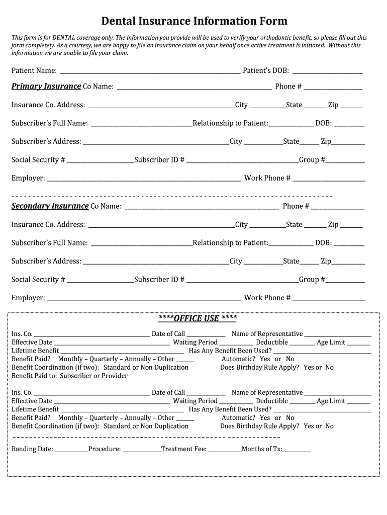 Printable Dental Claim Form 2025