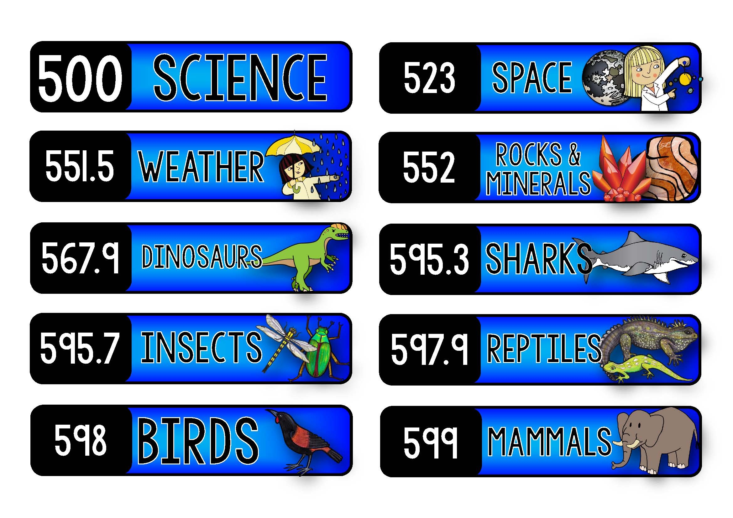 Dewey Decimal System Labels Mini Shelf Labels 