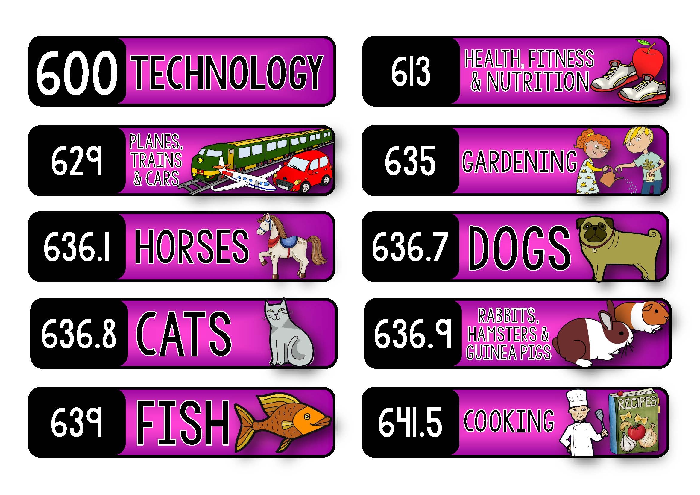 Dewey Decimal System Labels Mini Shelf Labels 