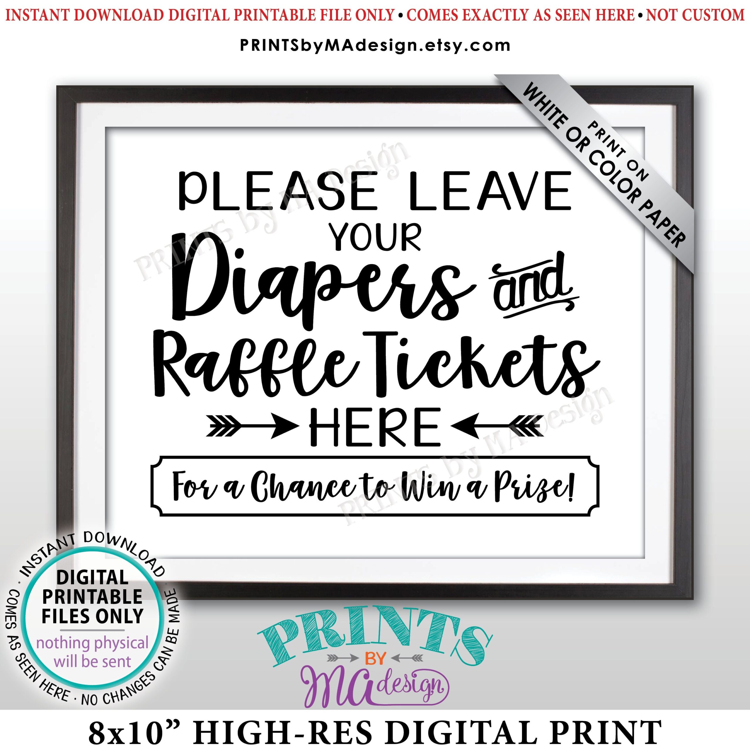 Diaper Raffle Ticket Sign Leave Your Diapers And Raffle Tickets Here Baby Shower Raffle Sign Shower Activity PRINTABLE 8x10 Sign ID 