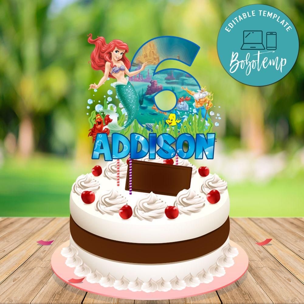 Disney Little Mermaid Ariel Personalized Cake Topper Template Bobotemp