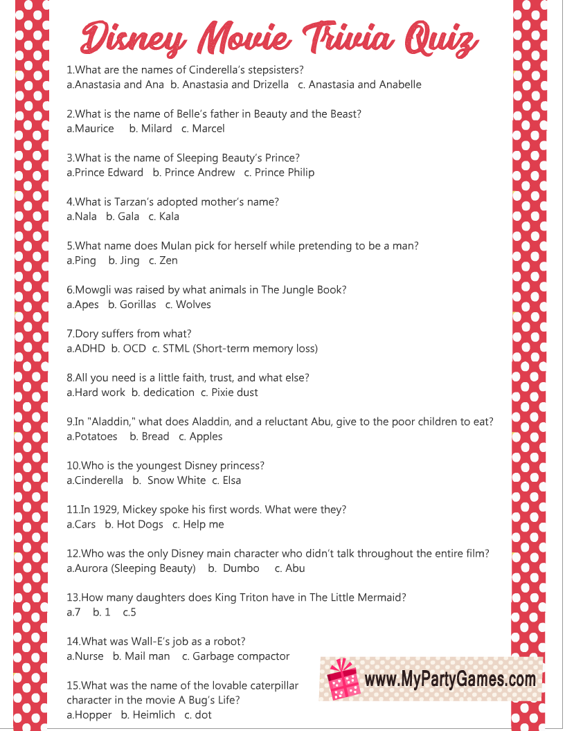 Printable Pixar Movie Trivia Questions And Answers