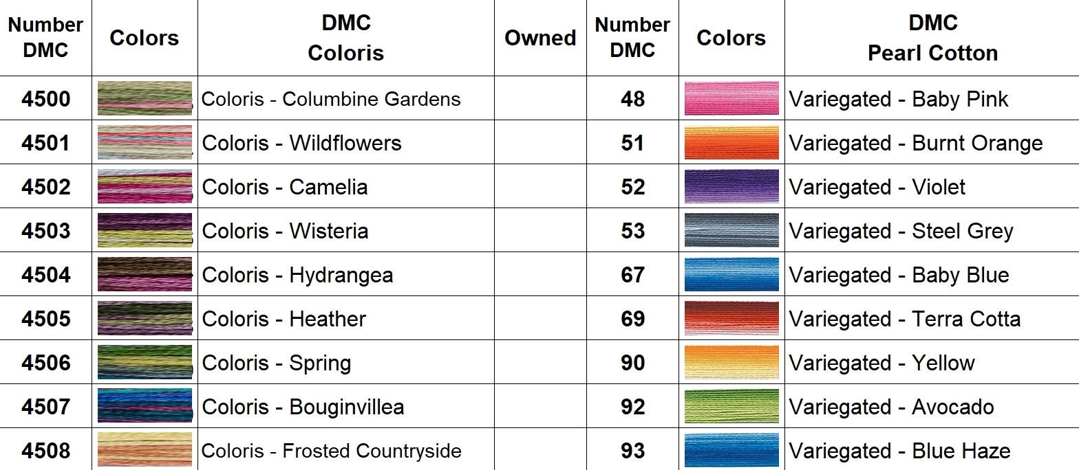 Dmc Floss Color Chart Printable