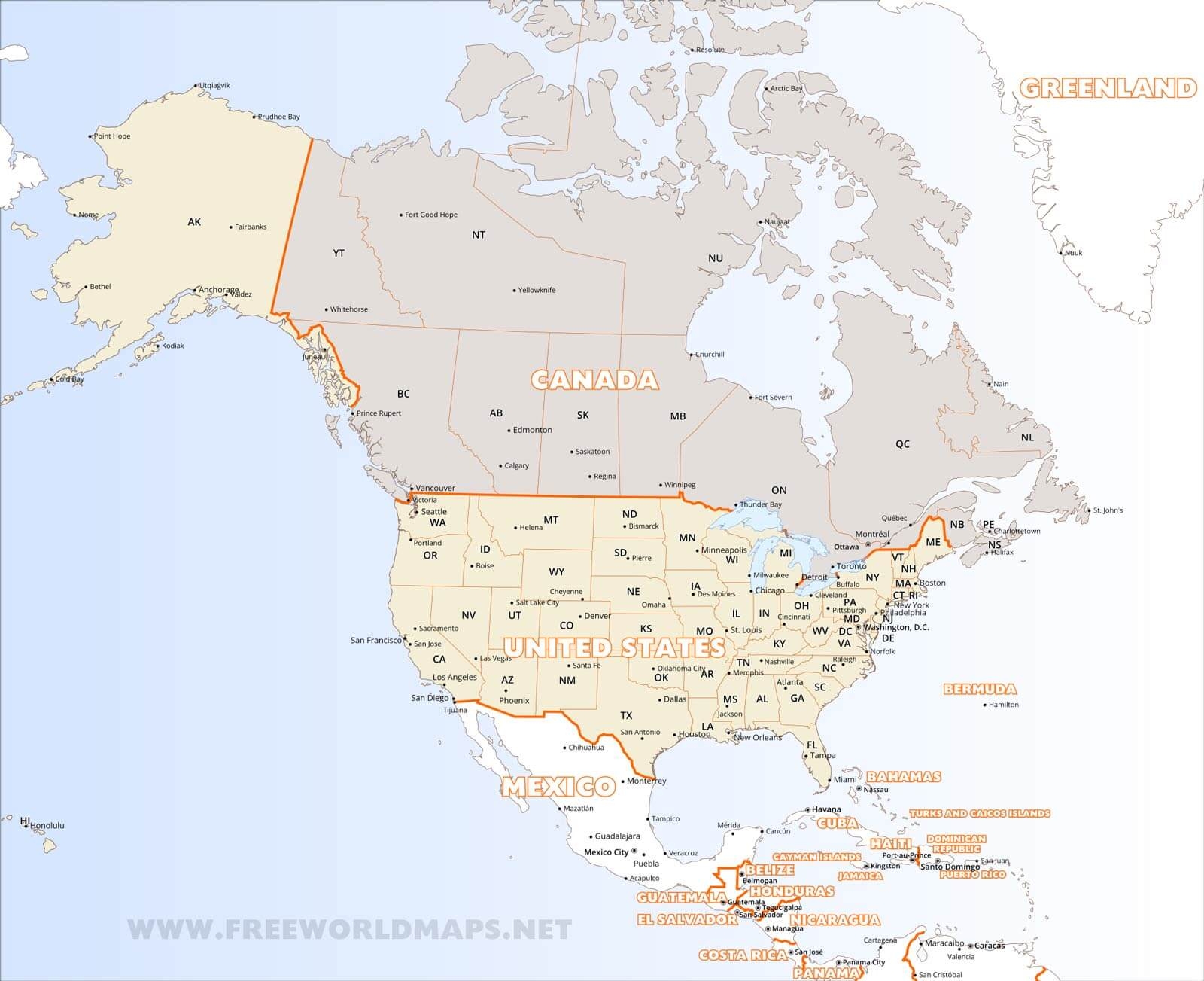 Map Of North America Printable