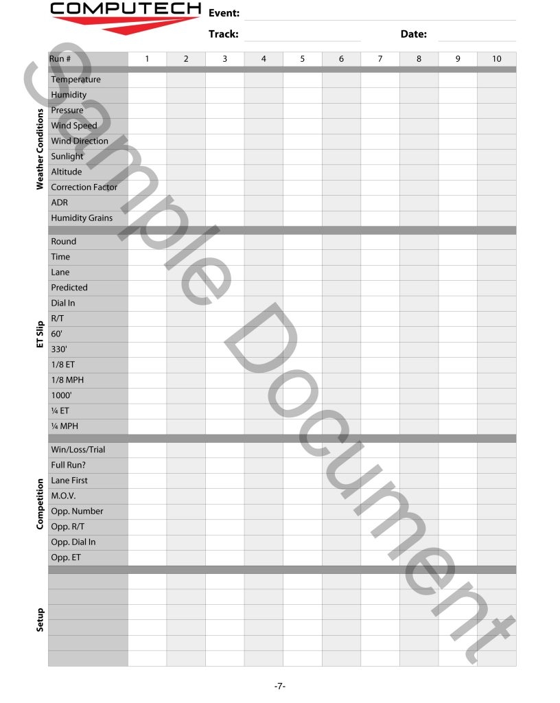 Drag Racing Log Book Computech