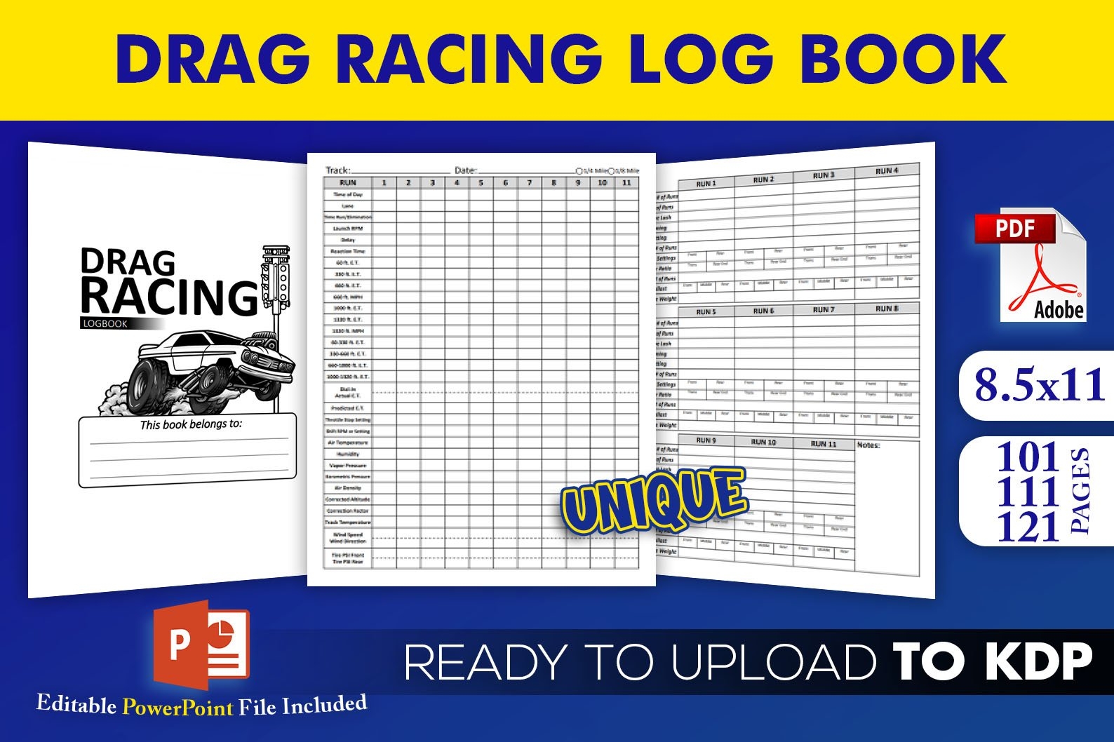 Drag Racing Sports Logbook KDP Interior Template Editable