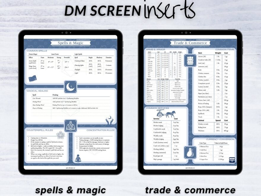 Dungeon Master Screen Inserts Dungeons Dragons 5e 8 5 x11 Portrait And Landscape Orientation Downloadable PDF Etsy