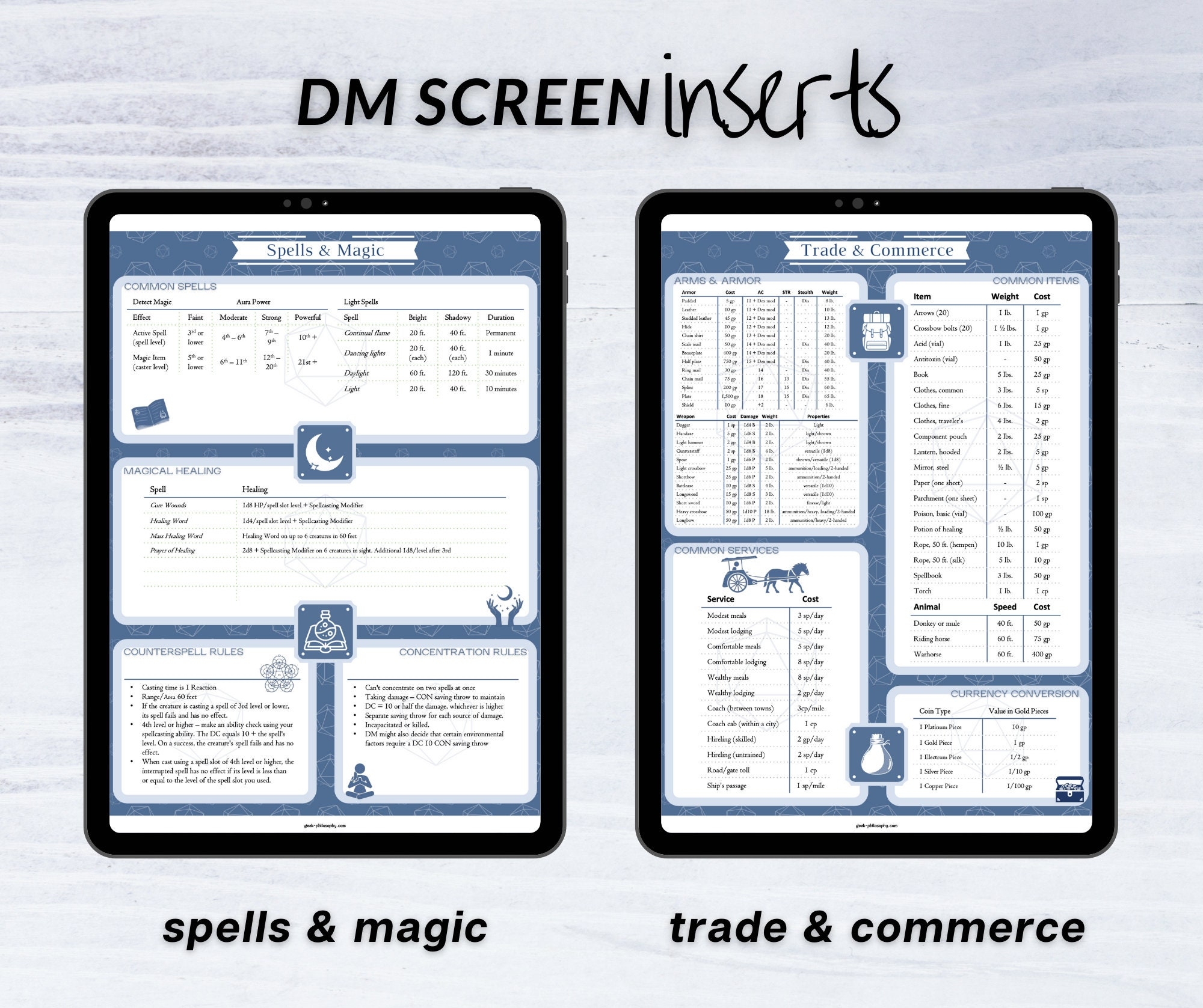 Dungeon Master Screen Inserts Dungeons Dragons 5e 8 5 x11 Portrait And Landscape Orientation Downloadable PDF Etsy