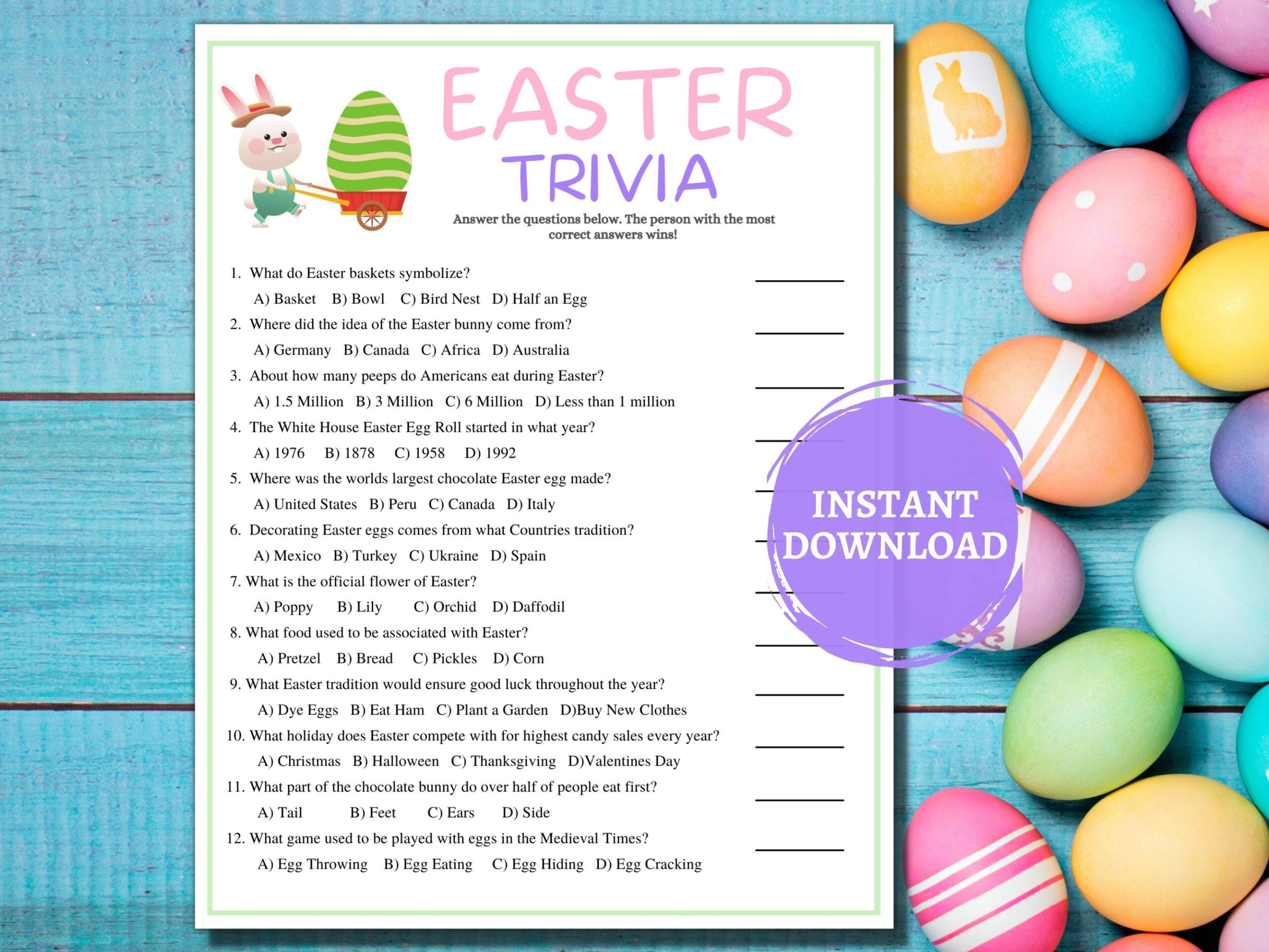 Easter Trivia Games printable Easter Games easter Party Games easter Multiple Choice Trivia Games games For Kids adult Games spring Games Etsy