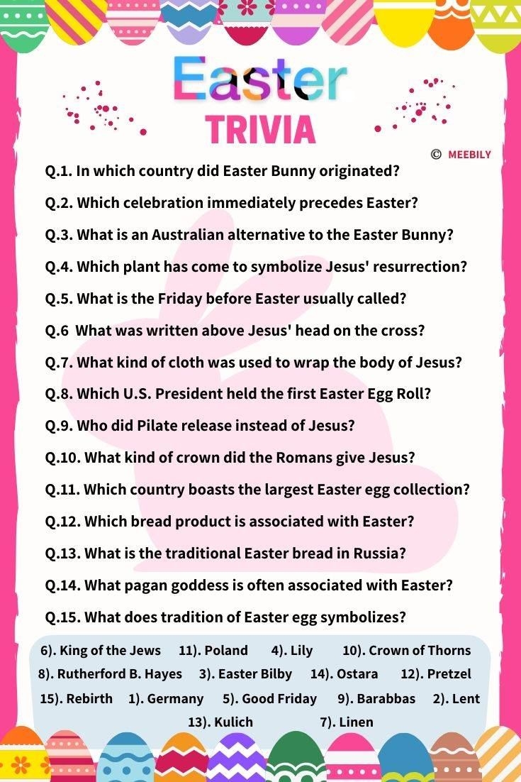 Easter Trivia Worksheet Printable With Answers Easter Quiz Trivia Questions And Answers Trivia Questions