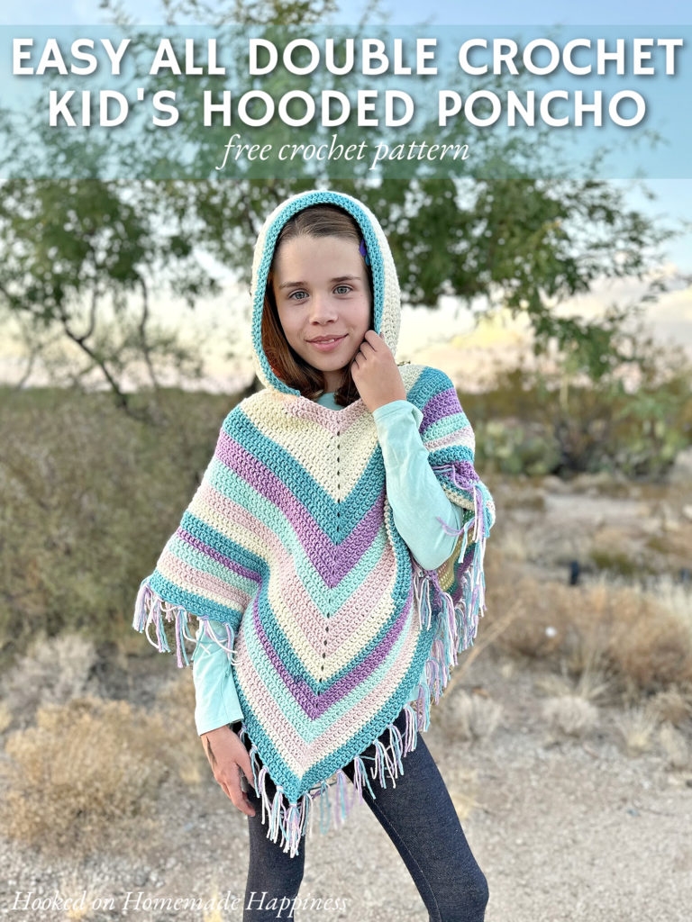 Easy All Double Crochet Kid s Hooded Poncho Crochet Pattern Hooked On Homemade Happiness