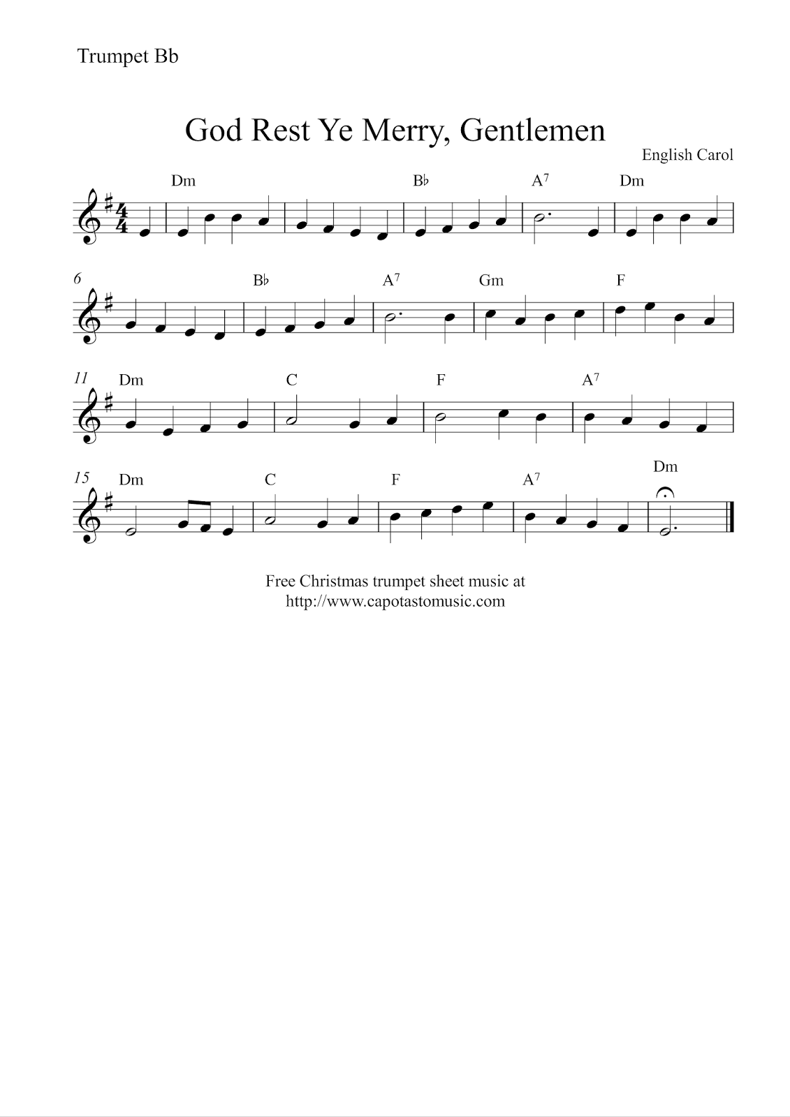 Easy Sheet Music For Beginners Free Easy Christmas Trumpet Sheet Music God Rest Ye Merry Gentlemen