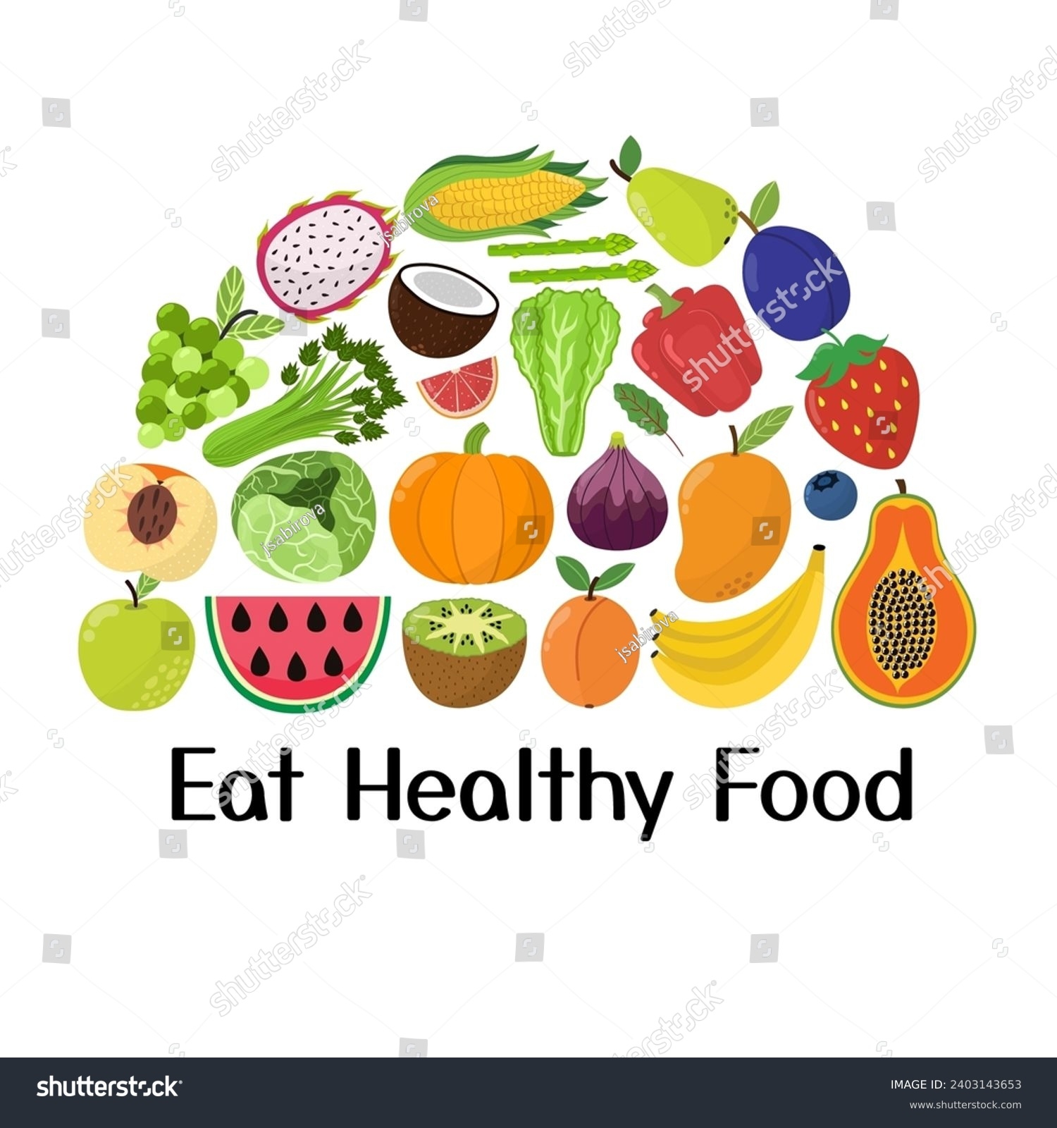 Eat Healthy Food Print Fruits Vegetables Stock Vector Royalty Free 2403143653 Shutterstock