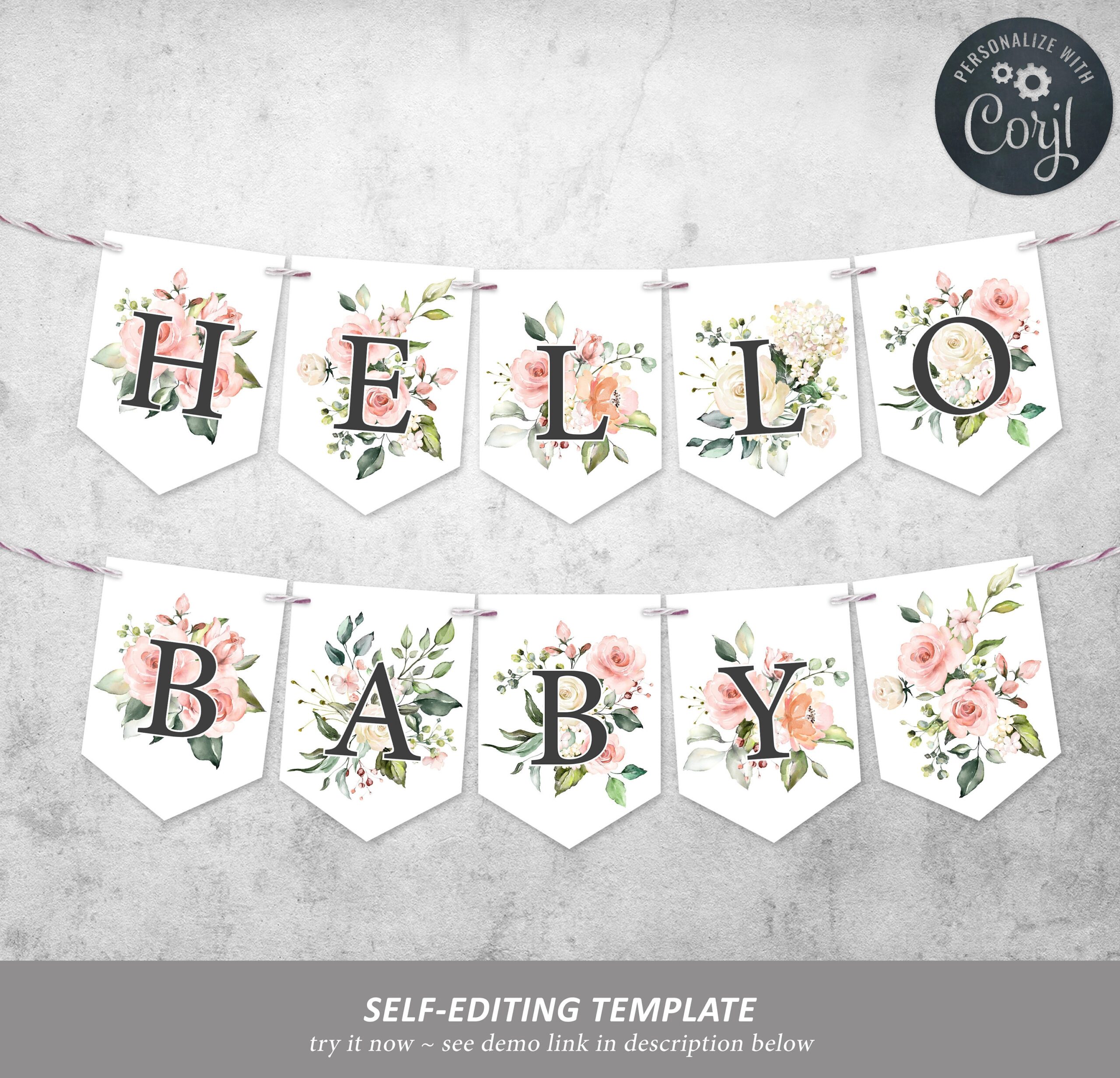 Editable Alphabet Banner Template Printable Baby Shower Decorations Bridal Brunch Flags Birthday Wedding Blush Pink INSTANT DOWNLOAD Etsy