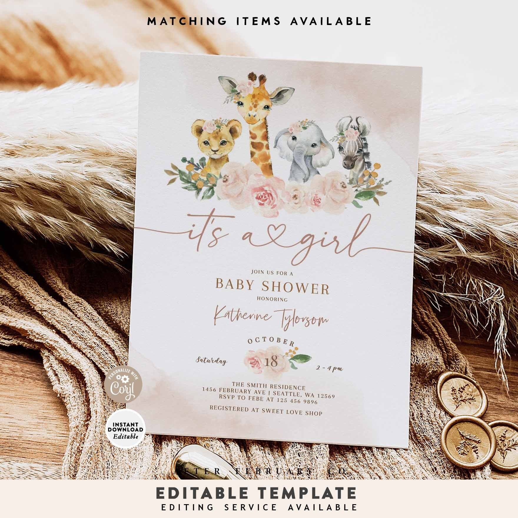 Printable Jungle Baby Shower Invitations For A Girl