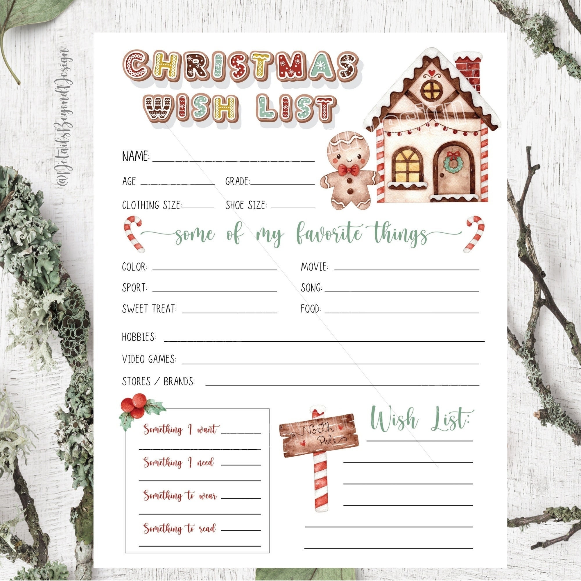 EDITABLE On Canva Christmas Wish List Some Of My Favorite Things Gingerbread House Questionnaire Printable INSTANT DOWNLOAD Etsy