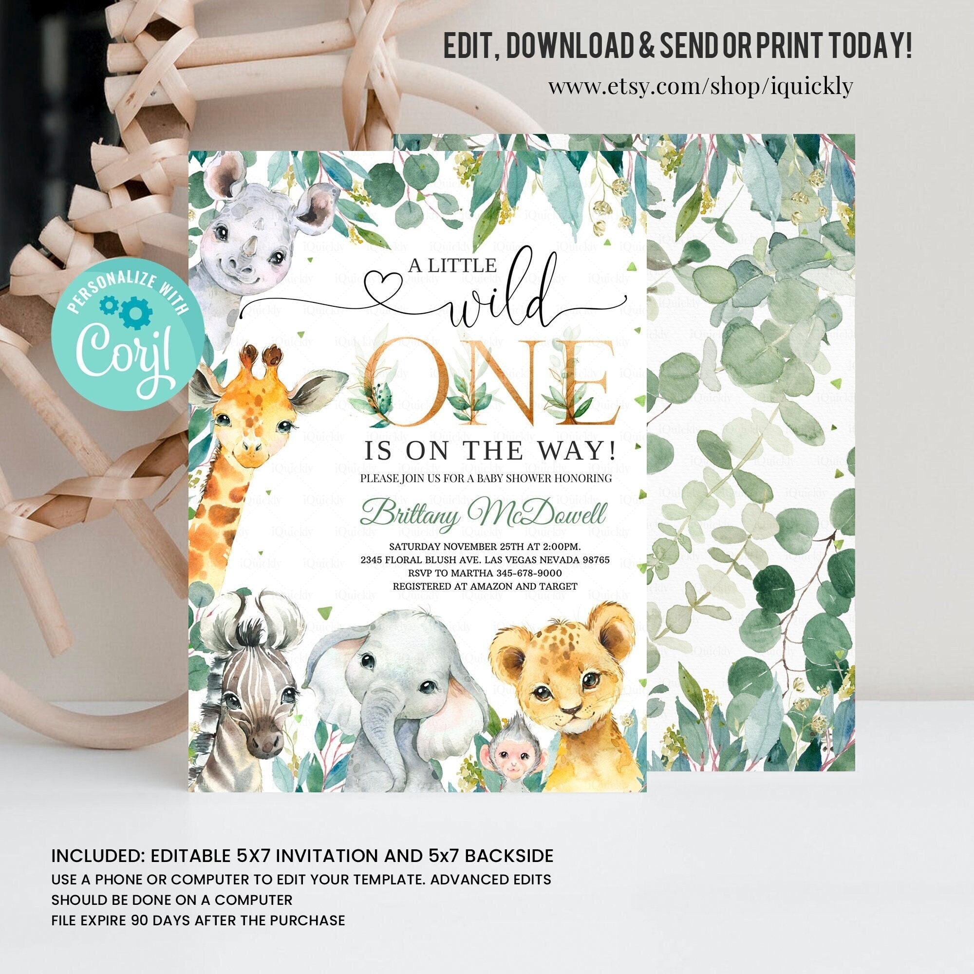 Editable Safari Baby Shower Invitation Wild One Jungle Baby Shower Invite Baby Shower Boy Baby Boy Printable Template Digital Download Etsy