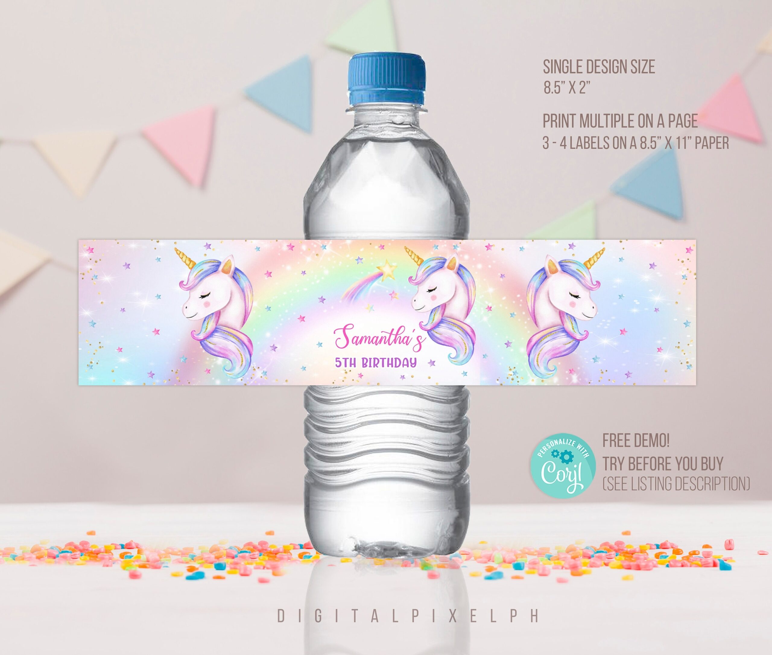 Editable Unicorn Water Bottle Label Unicorn Party Label Template Worksheets Library