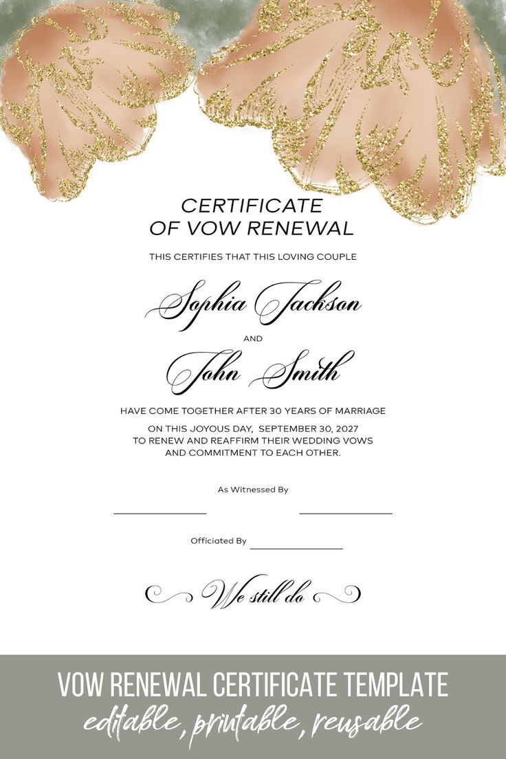 Editable Vow Renewal Certificate Template