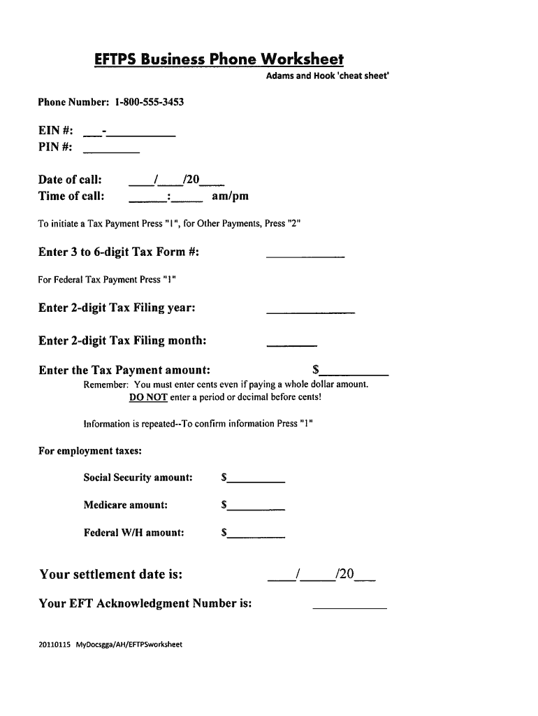 Eftps Business Phone Worksheet Fill Out Sign Online DocHub
