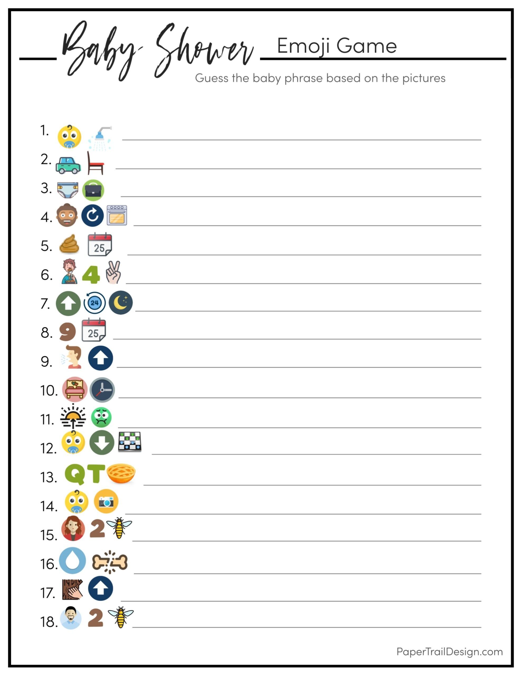 Free Printable Emoji Baby Shower Game