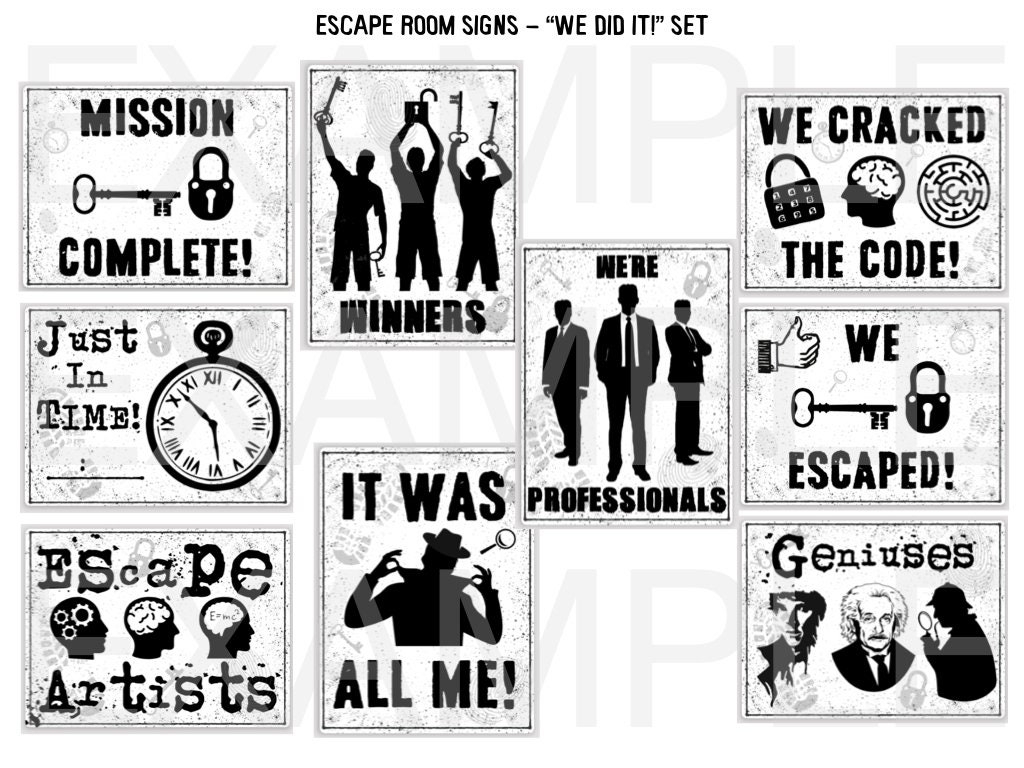 Escape Room Set Of 9 Signs PDF we Did It Full Set Of escaped In Time Photo Opp Signs Printable File Etsy Canada
