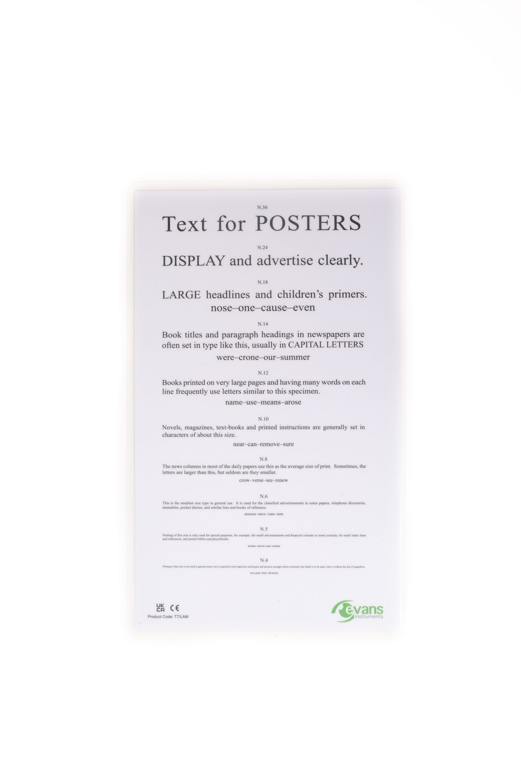 Evans Laminated Reading Test Card Buy Online Frost Optical