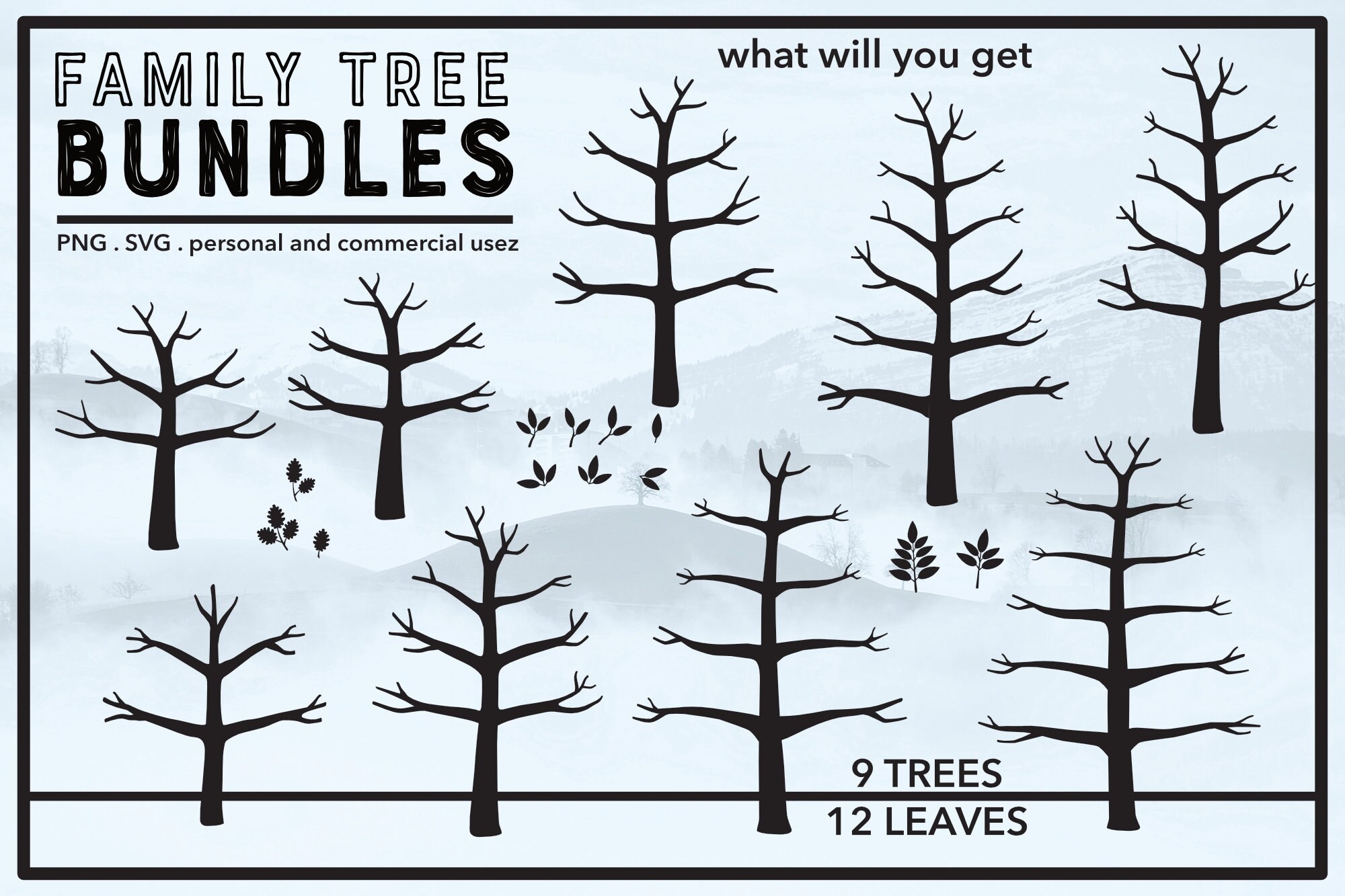 Family Tree Bundles Winter Tree Thumb Print Tree Ideas Bare Tree PNG SVG Etsy