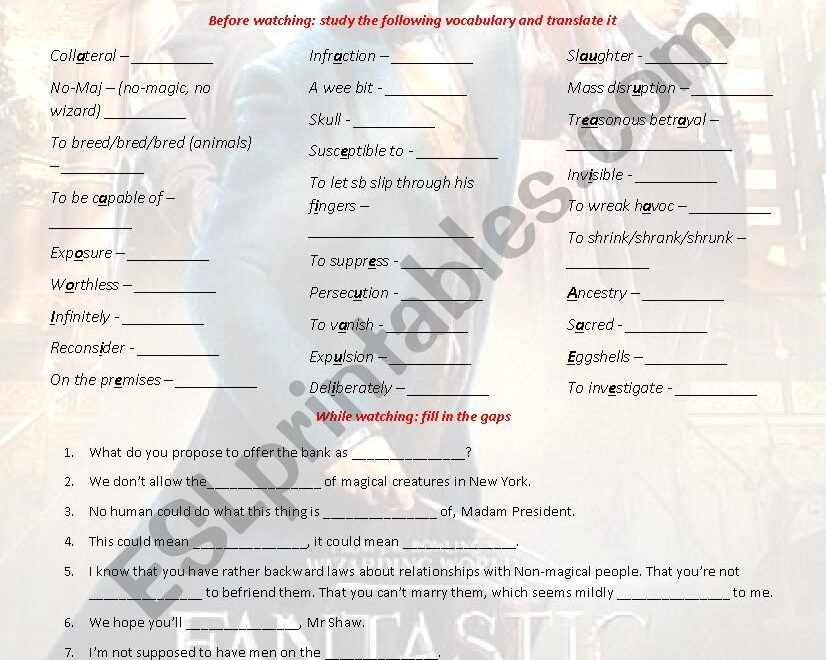 FANTASTIC BEASTS And Where To Find Them ESL Worksheet By Ninon100