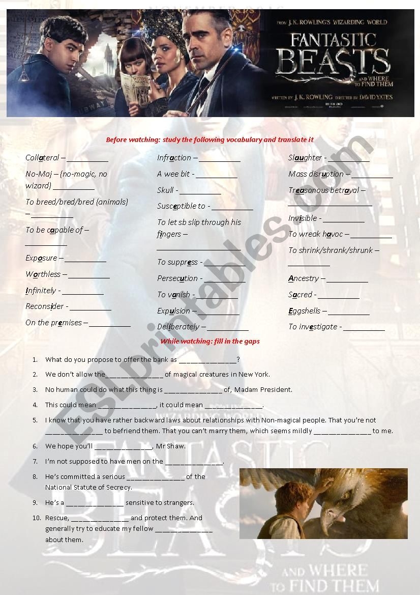 FANTASTIC BEASTS And Where To Find Them ESL Worksheet By Ninon100